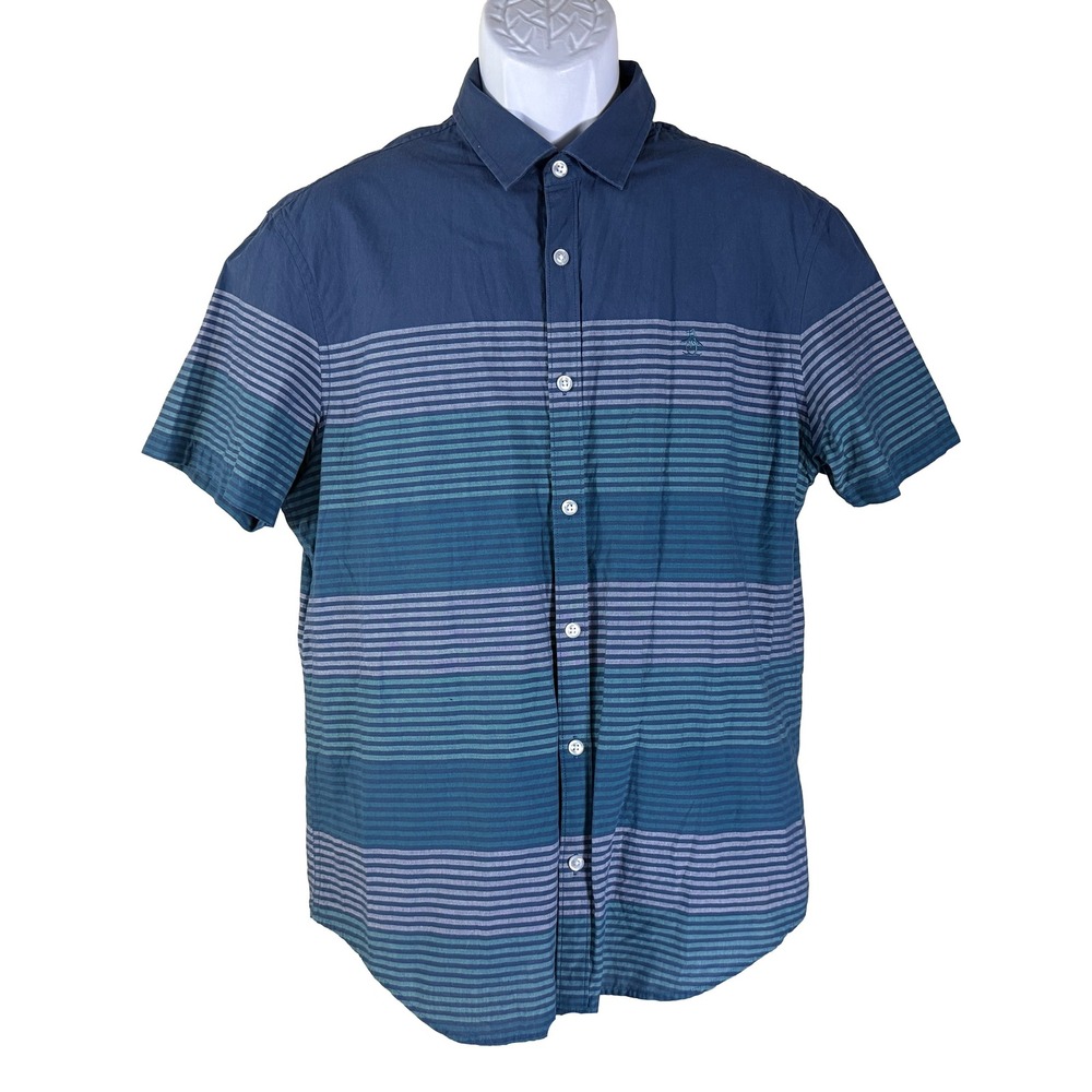 Original Penguin Button Down Shirt Mens Large Blue Heritage Slim Fit